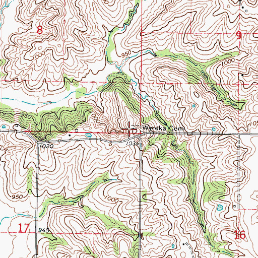 Topographic Map of Wyreka Cemetery, MO