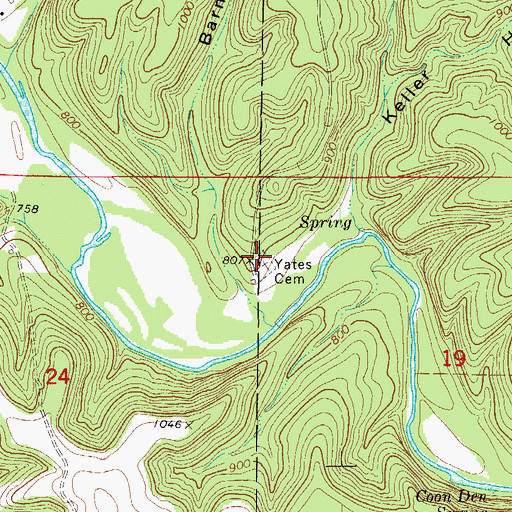 Topographic Map of Yates Cemetery, MO