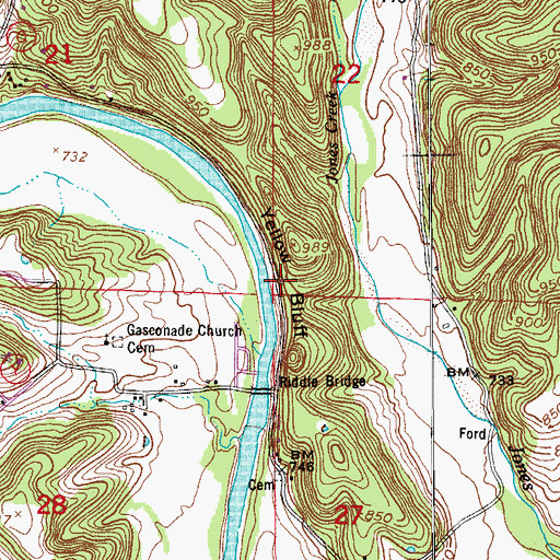 Topographic Map of Yellow Bluff, MO