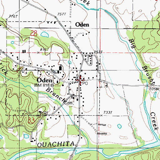 Topographic Map of Oden, AR