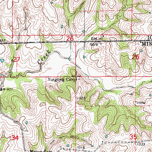 Topographic Map of Yingling Cemetery, MO