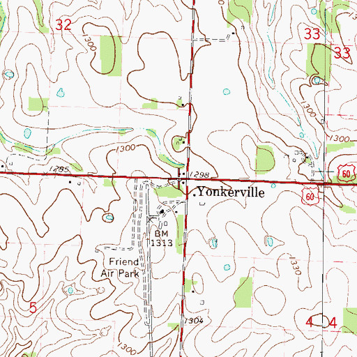 Topographic Map of Yonkerville, MO