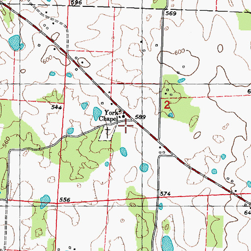 Topographic Map of York Chapel, MO