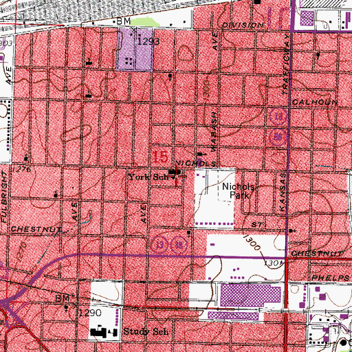 Topographic Map of York School, MO