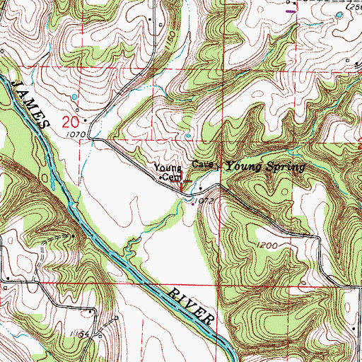 Topographic Map of Young Cemetery, MO
