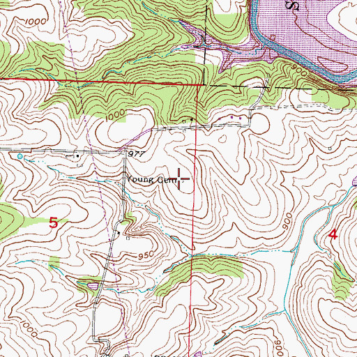 Topographic Map of Young Cemetery, MO