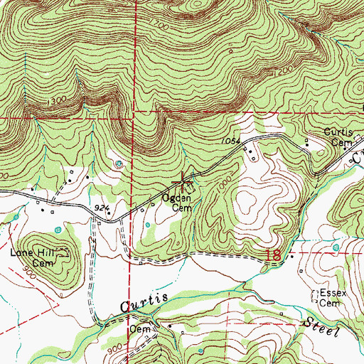 Topographic Map of Ogden Cemetery, AR