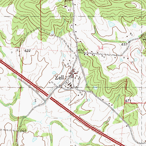 Topographic Map of Zell, MO