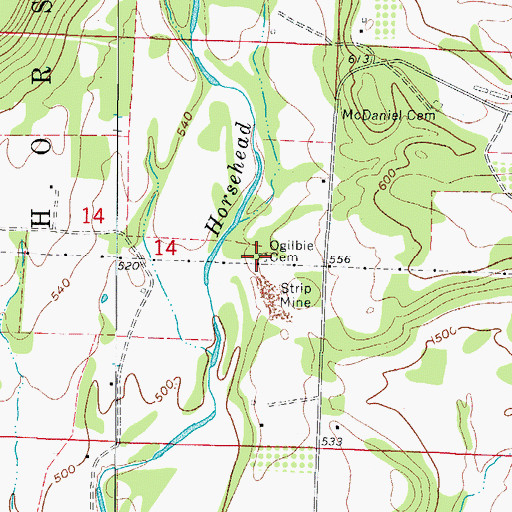 Topographic Map of Ogilbie Cemetery, AR
