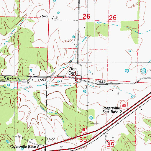 Topographic Map of Zion Cemetery, MO