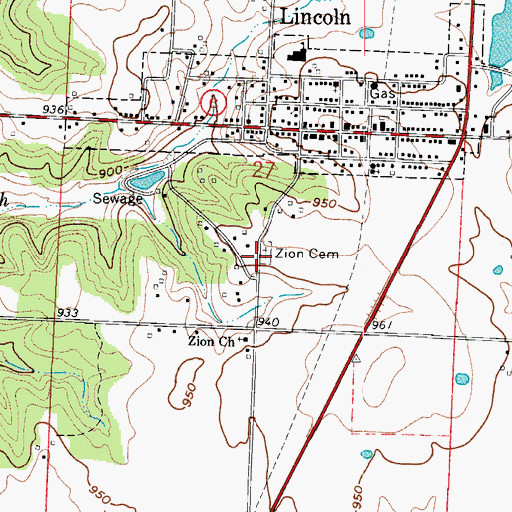 Topographic Map of Zion Cemetery, MO