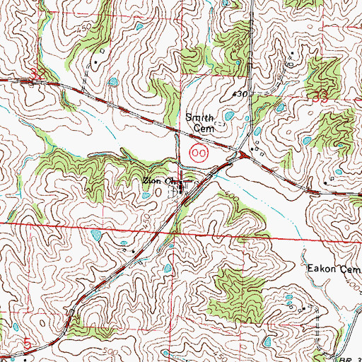 Topographic Map of Zion Church, MO