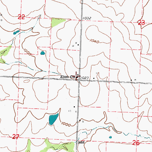 Topographic Map of Zion Church, MO