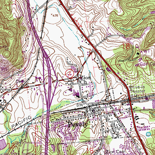 Topographic Map of Zion Church, MO