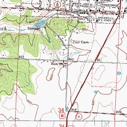 Topographic Map of Zion Church, MO