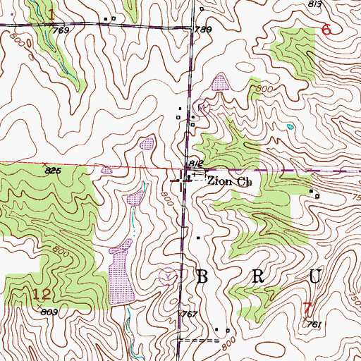 Topographic Map of Zion Church, MO