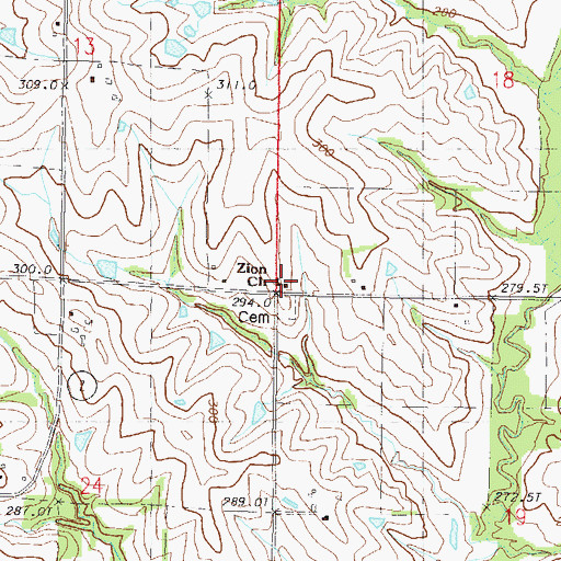 Topographic Map of Zion Church, MO