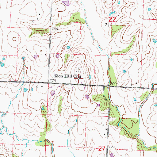 Topographic Map of Zion Hill Church, MO