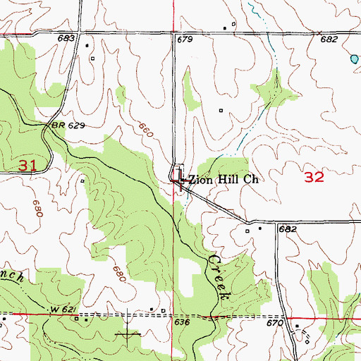 Topographic Map of Zion Hill Church, MO
