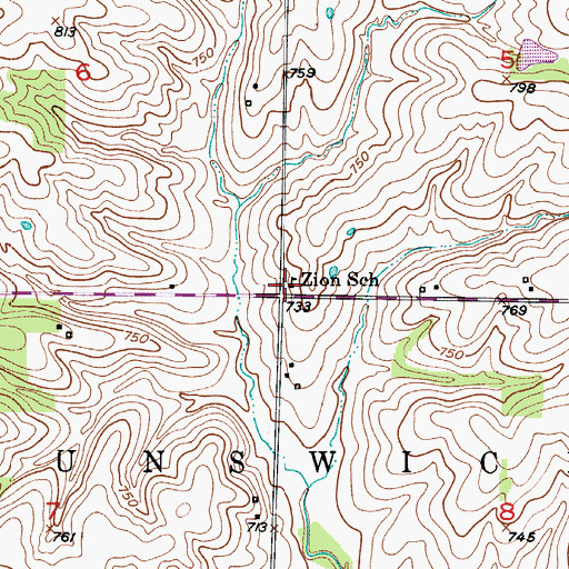 Topographic Map of Zion School, MO