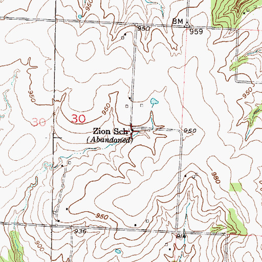 Topographic Map of Zion School (historical), MO