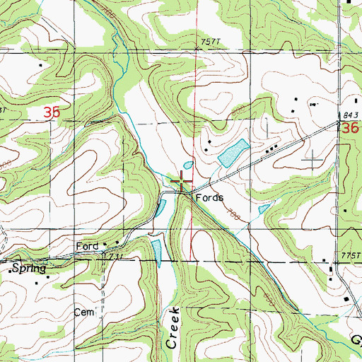 Topographic Map of Greasy Creek, MO