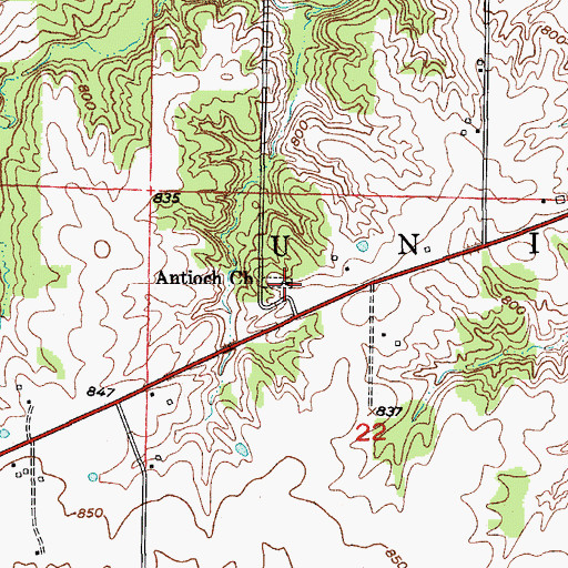 Topographic Map of Antioch Church, MO