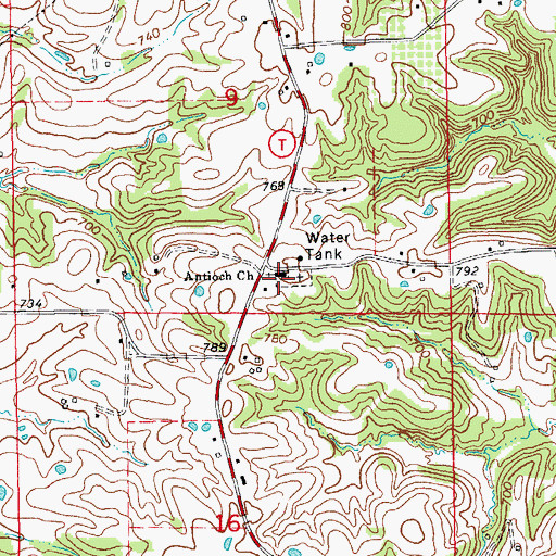 Topographic Map of Antioch Chapel Baptist Church, MO