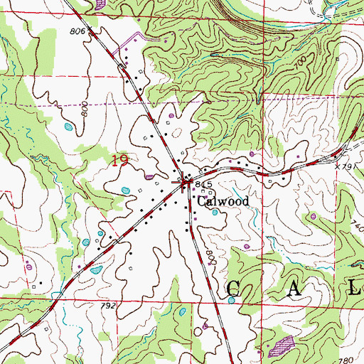 Topographic Map of Calwood, MO