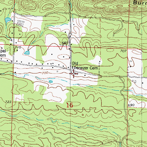 Topographic Map of Old Ebenezer Cemetery, AR