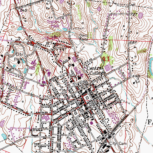 Topographic Map of Central Methodist College, MO