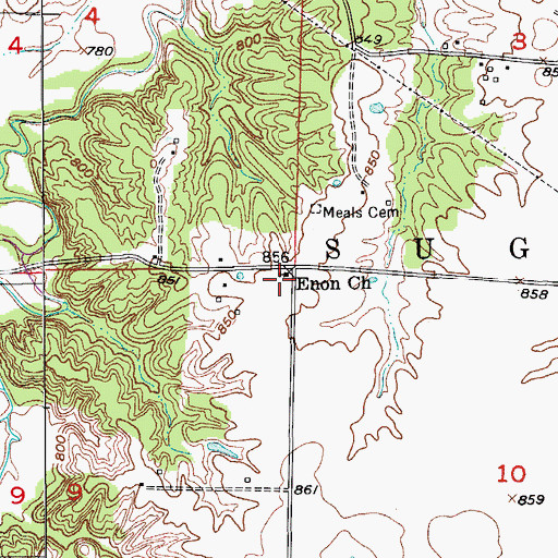 Topographic Map of Enon Church, MO