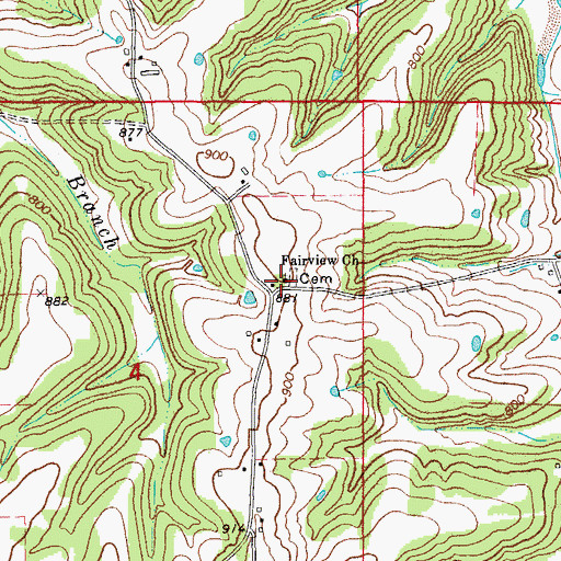 Topographic Map of Fairview Church, MO