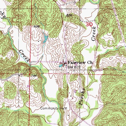Topographic Map of Fairview Church, MO