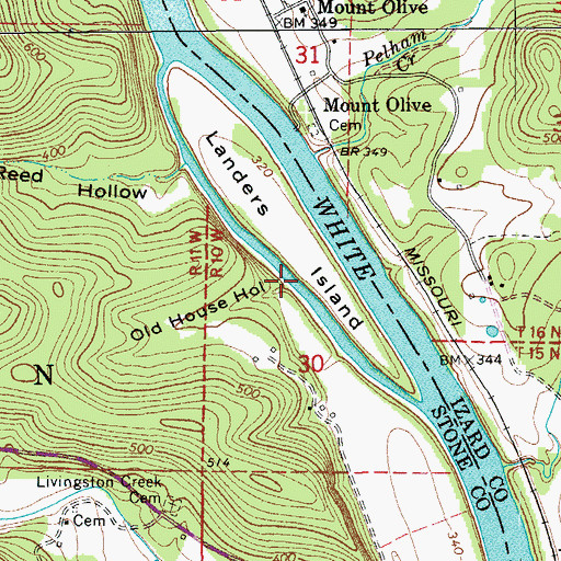 Topographic Map of Old House Hollow, AR