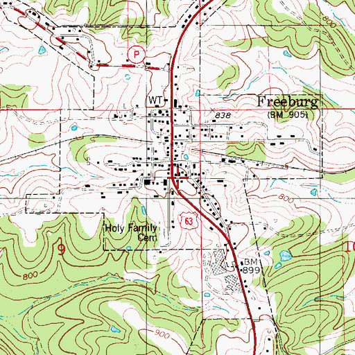 Topographic Map of Freeburg, MO