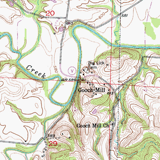 Topographic Map of Gooch Mill, MO