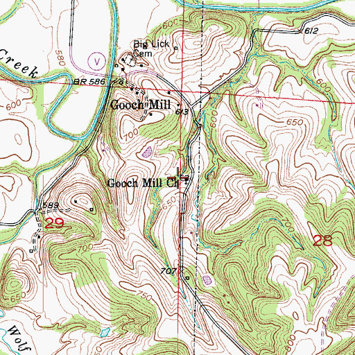 Topographic Map of Gooch Mill Church, MO