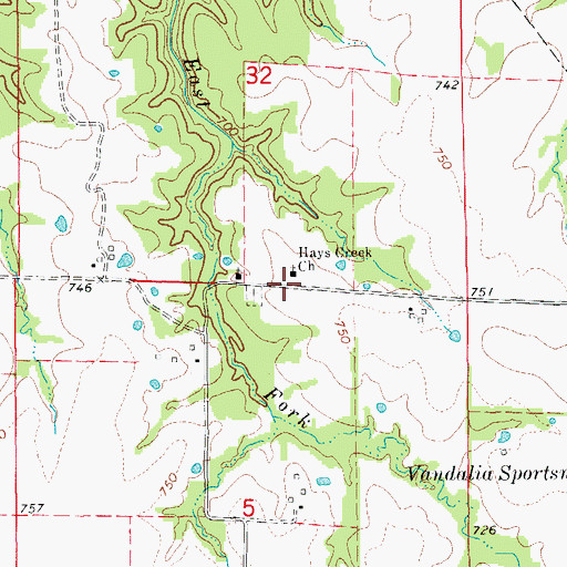 Topographic Map of Hays Creek Church, MO
