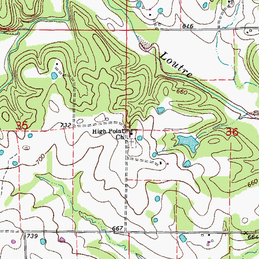Topographic Map of High Point Church, MO