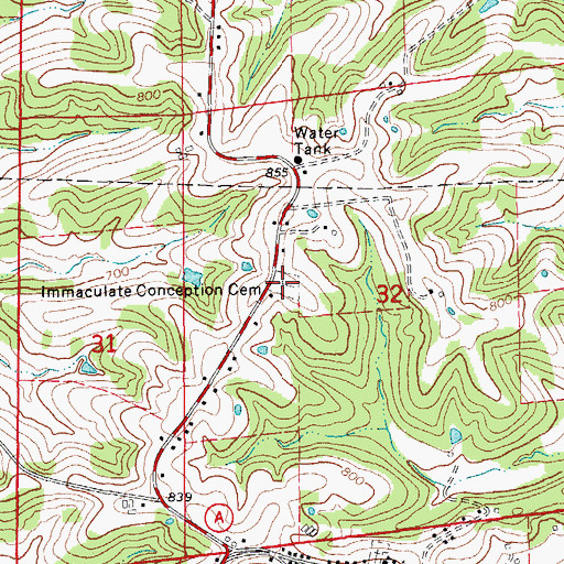 Topographic Map of Immaculate Conception Cemetery, MO