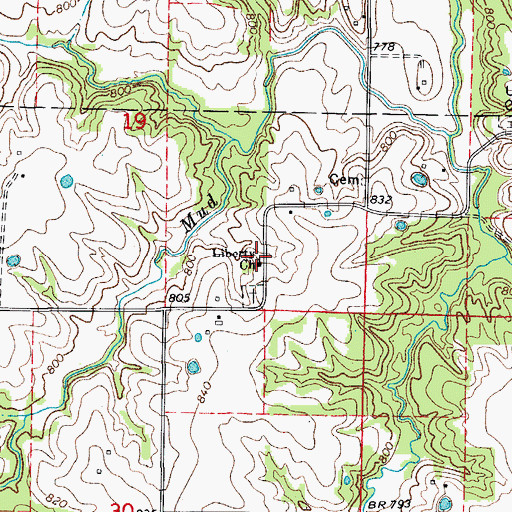 Topographic Map of Liberty Church, MO