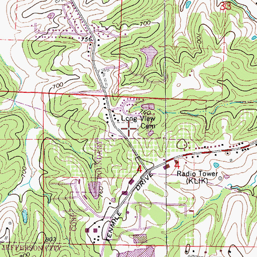 Topographic Map of Long View Cemetery, MO