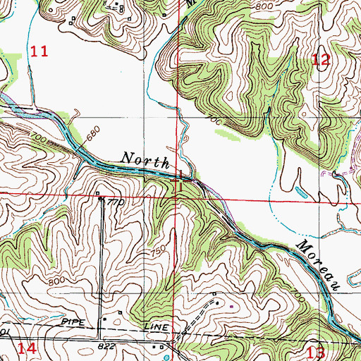 Topographic Map of Marshall Creek, MO