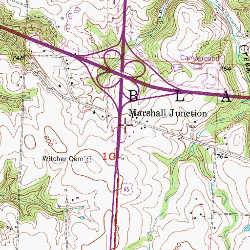 Topographic Map of Marshall Junction, MO