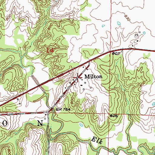 Topographic Map of Milton, MO