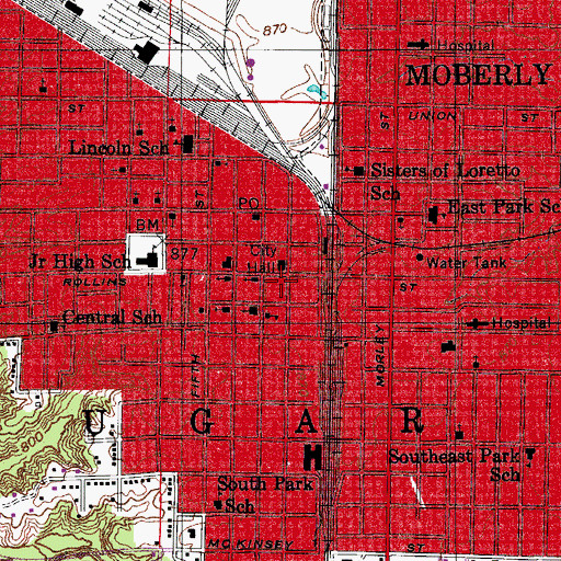 Topographic Map of Moberly, MO