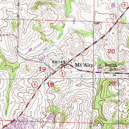 Topographic Map of Mount Airy, MO