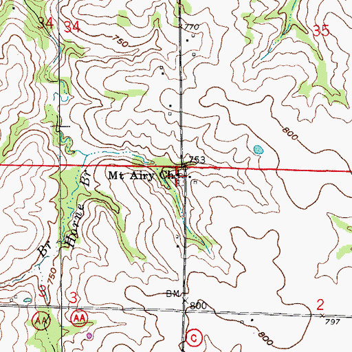 Topographic Map of Mount Airy Church, MO