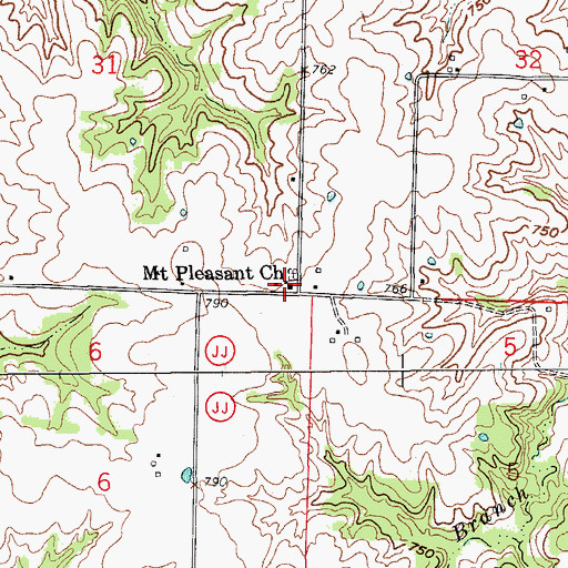 Topographic Map of Mount Pleasant Church, MO